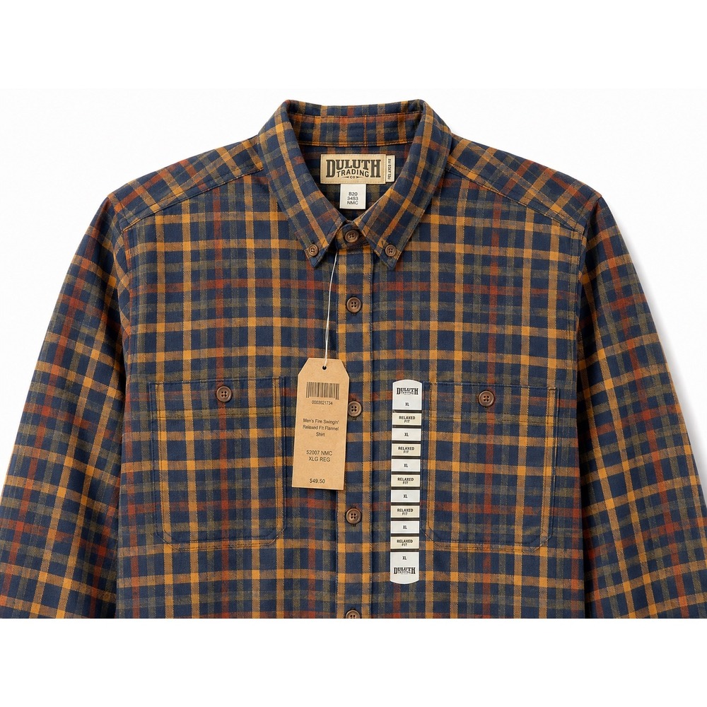 Duluth Trading Co Free Swingin Relaxed Fit Flannel Shirt Mens XL Plaid 52007 NMC